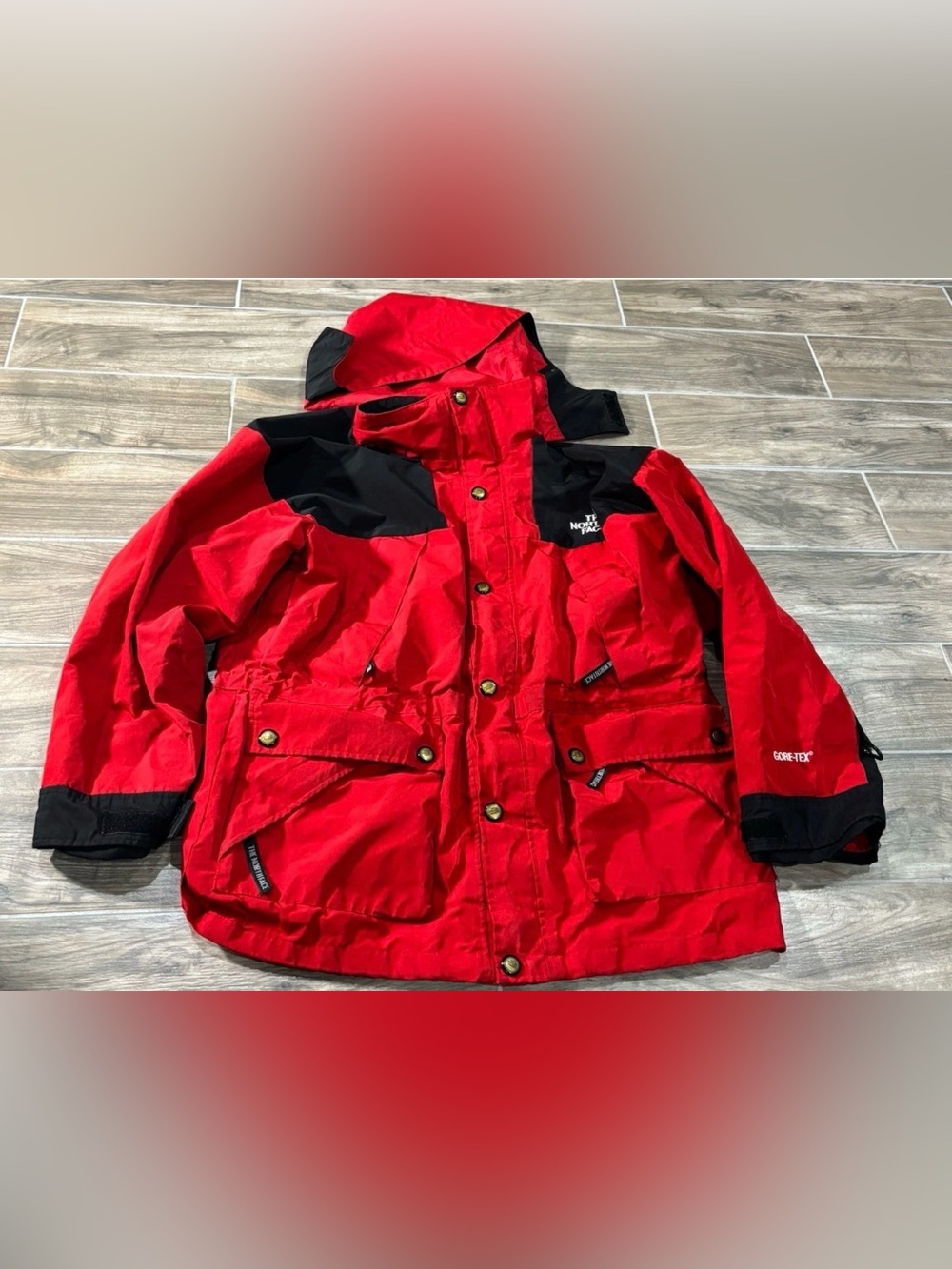 Vintage 90s North Face Jacket Mens Red Mountain Guide Gore Tex Parka Hood Medium
